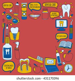 Dentistry Vector doodle set of icons Children dental care