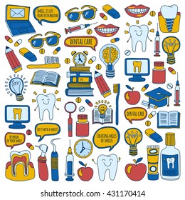 Dentistry Vector doodle set of icons Children dental care