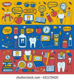 Dentistry Vector doodle set of icons Children dental care