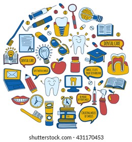 Dentistry Vector doodle set of icons Children dental care
