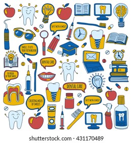 Dentistry Vector doodle set of icons Children dental care