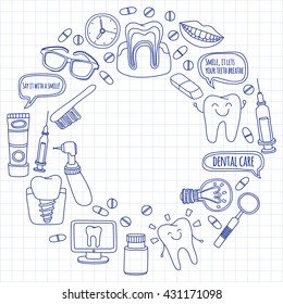 Dentistry Vector doodle set of icons Children dental care