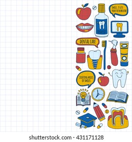 Dentistry Vector doodle set of icons Children dental care