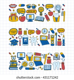 Dentistry Vector doodle set of icons Children dental care