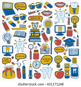 Dentistry Vector doodle set of icons Children dental care