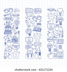 Dentistry Vector doodle set of icons Children dental care