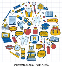 Dentistry Vector doodle set of icons Children dental care
