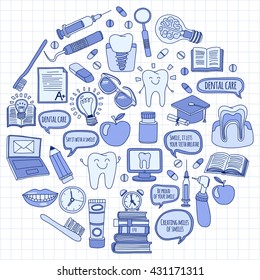 Dentistry Vector doodle set of icons Children dental care