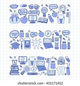Dentistry Vector doodle set of icons Children dental care