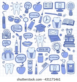 Dentistry Vector doodle set of icons Children dental care