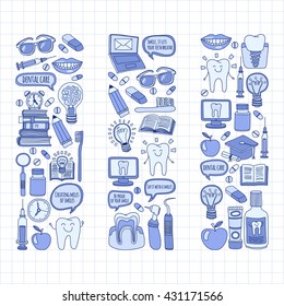 Dentistry Vector doodle set of icons Children dental care
