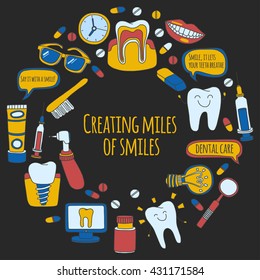 Dentistry Vector doodle set of icons Children dental care