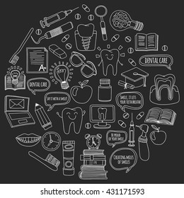 Dentistry Vector doodle set of icons Children dental care