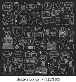 Dentistry Vector doodle set of icons Children dental care
