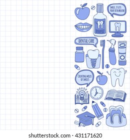 Dentistry Vector doodle set of icons Children dental care