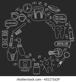 Dentistry Vector doodle set of icons Children dental care