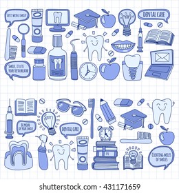 Dentistry Vector doodle set of icons Children dental care