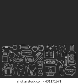 Dentistry Vector doodle set of icons Children dental care