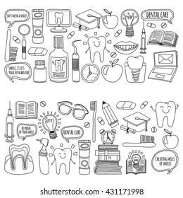 Dentistry Vector doodle set of icons Children dental care