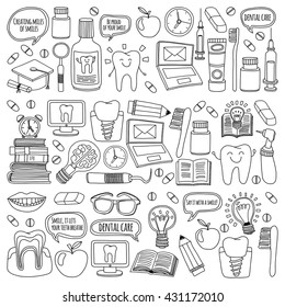 Dentistry Vector doodle set of icons Children dental care