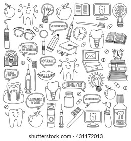 Dentistry Vector doodle set of icons Children dental care