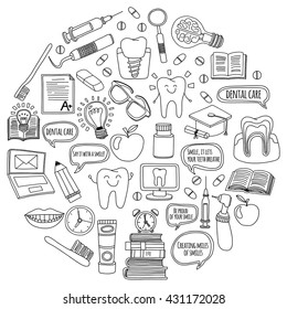 Dentistry Vector doodle set of icons Children dental care