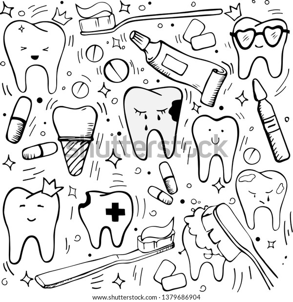 Dentistry Vector Doodle Set Icons Children Stock Vector (Royalty Free ...