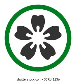 Dentistry vector icon. Style is bicolor flat rounded symbol, green and gray colors, rounded angles, white background.
