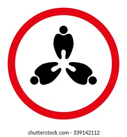 Dentistry vector icon. Style is bicolor flat rounded symbol, intensive red and black colors, rounded angles, white background.