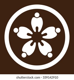 Dentistry vector icon. Style is flat rounded symbol, white color, rounded angles, brown background.