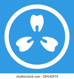 Dentistry vector icon. Style is flat rounded symbol, white color, rounded angles, blue background.