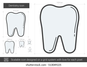 Dentistry vector line icon isolated on white background. Dentistry line icon for infographic, website or app. Scalable icon designed on a grid system.