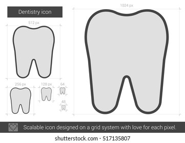 Dentistry vector line icon isolated on white background. Dentistry line icon for infographic, website or app. Scalable icon designed on a grid system.