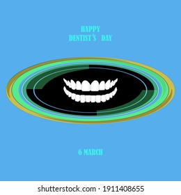 Dentistry - white teeth, upper and lower row - vector. International Day of the Dentist. Banner. Greeting card.
