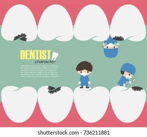 Dentists check up in your teeth and looking for dental caries . Vector . Flat design .