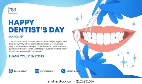 Diseño de pancartas del día de los dentistas con dientes revisados