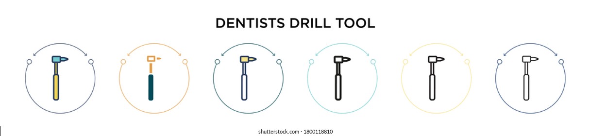 Dentists drill tool icon in filled, thin line, outline and stroke style. Vector illustration of two colored and black dentists drill tool vector icons designs can be used for mobile, ui, web