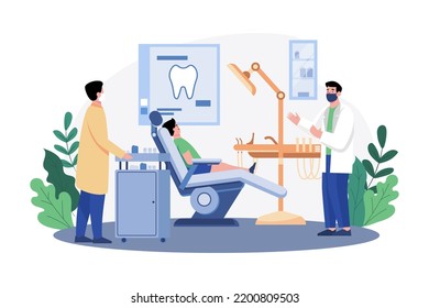 Dentists treating patients' teeth in the clinic
