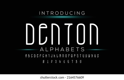 DENTON Luxury Minimal Modern Tech Alphabet Letter Fonts. Typography minimal style font set for logo, Poster. vector san sans serif typeface illustration.