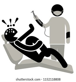 Dentophobia. Man Scared At Dentist Visit. Guy Sitting In The Dentist's Chair And Screaming. Patient At Dentist Office. Man Doesn't Want Dental Procedure. Logo, Icon, Silhouette, Sticker, Sign. Phobia.