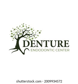 denture endodontic center logo, negative space tooth on  root canal shady tree vector