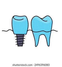 denture false teeth halftone hand drawn color vector illustration