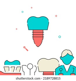 Icono vectorial de línea rellena de dentadura, ilustración simple, borde inferior relacionado.