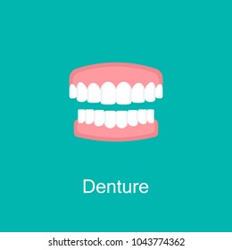 Denture icon. Dental prosthesis, tooth orthopedics sign. Teeth image. Medicine symbol for info graphics, websites and print media. Vector Flat clinic icon. 