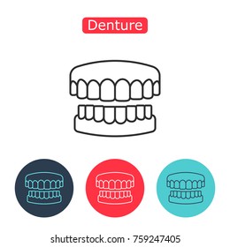 Denture icon. Dental prosthesis, tooth orthopedics sign. Teeth image. Medicine symbol for info graphics, websites and print media. Contour clinic icon. Editable stroke.