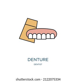denture icon from dentist collection. Thin outline denture, tooth, implant detailed offset lineal color icon isolated on white background. Line vector denture sign, symbol for web and mobile