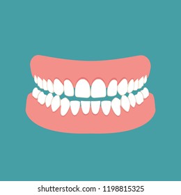 Denture icon. Icon gums with teeth or dentures. Dental prosthesis, tooth orthopedics sign, teeth image, icon dental. Vector illustration.