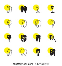 denture icons. Editable 16 denture icons. Included icons such as Molar, Implants, Premolar, Caries, Prothesis. denture trendy icons for web.