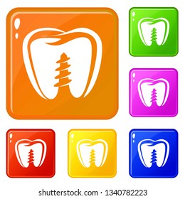 Denture implant icons set collection vector 6 color isolated on white background