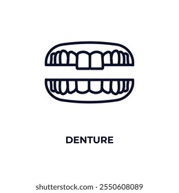 denture outline icon. Linear vector from dentist concept. Thin line denture icon isolated on white background